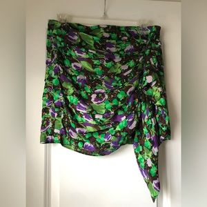 Zara Green Floral Print Ruched Miniskirt- Medium